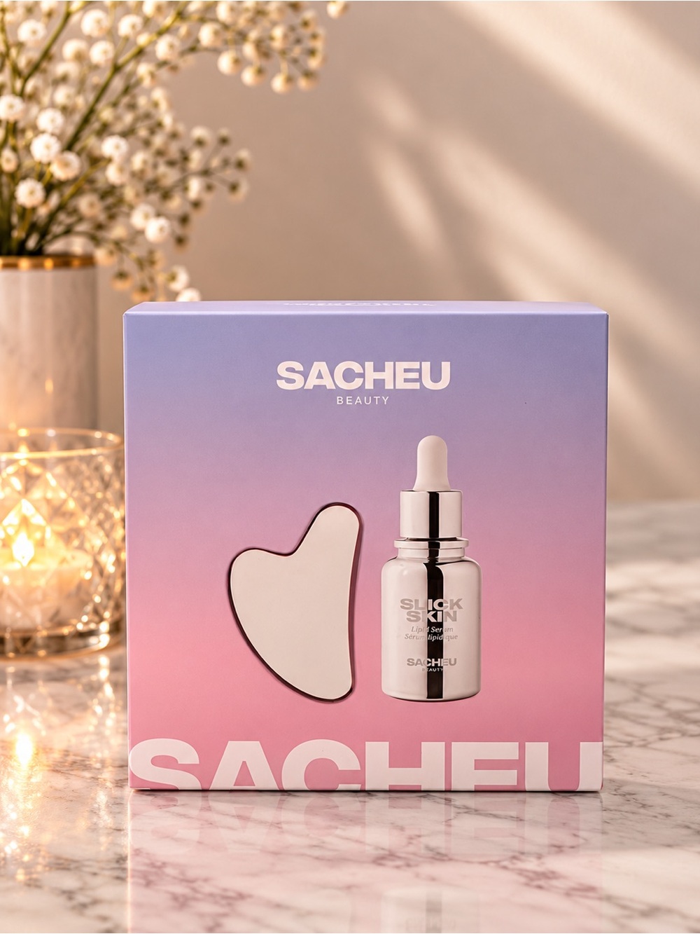 SACHEU Beauty Slick Skin Gua Sha & Lipid Serum Set – New